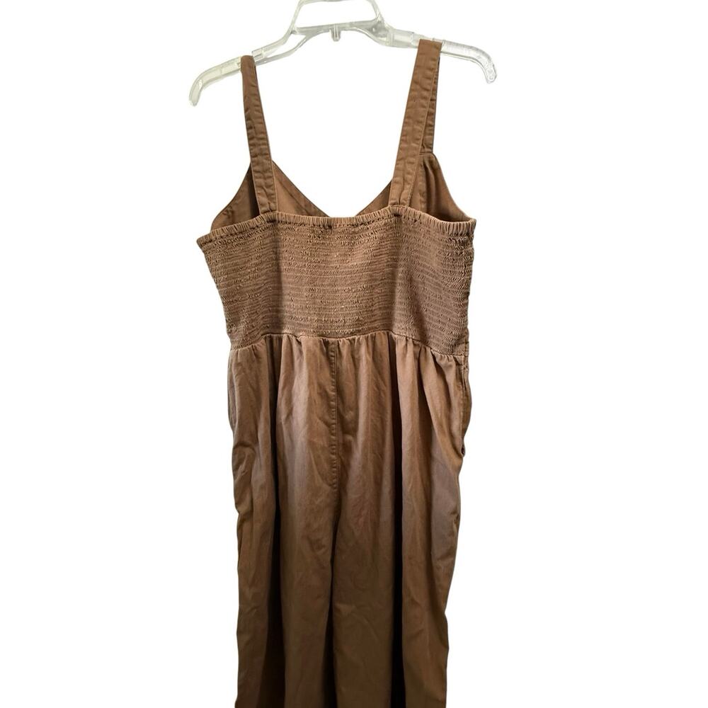 Aerie Twill Denim Cut Out Wide Leg Jumpsuit, Smocked Back, Camel Brown, Size XL - Picture 4 of 5